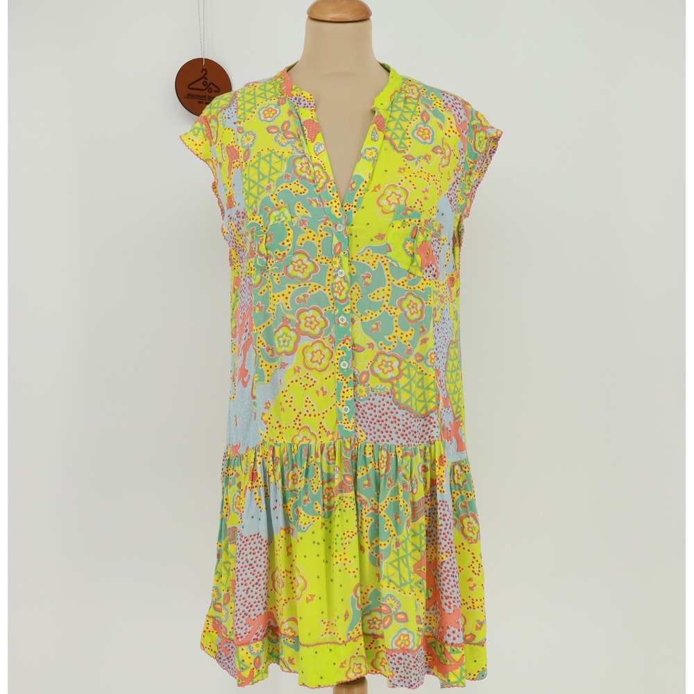 Poupette St Barth Amora Mixed Print Drop Waist‎ Small Mini Dress Boho Resort NWT
